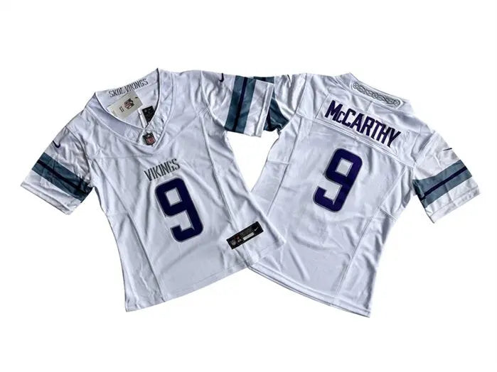 Women's Minnesota Vikings #9 J.J. McCarthy White 2024 F.U.S.E. Winter Warrior Limited Jersey(Run Small) inbean