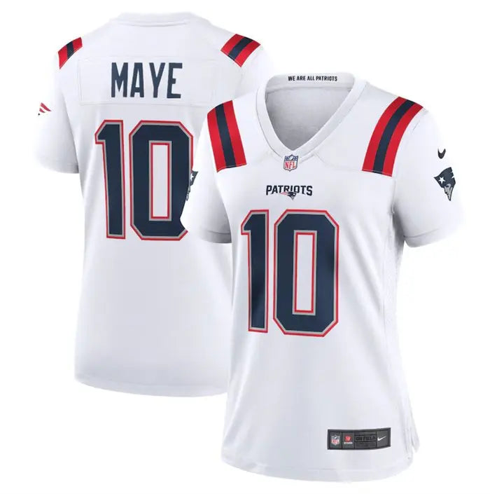 Women's New England Patriots #10 Drake Maye 2024 Draft White Football Stitched Jersey(Run Small) inbean