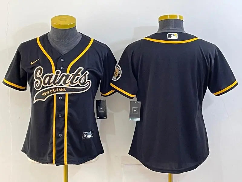 Women's New Orleans Saints Blank Black With Patch Cool Base Stitched Baseball Jersey inbean