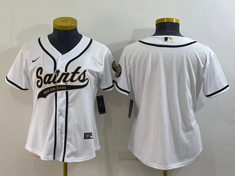 Women's New Orleans Saints Blank White With Patch Cool Base Stitched Baseball Jersey inbean