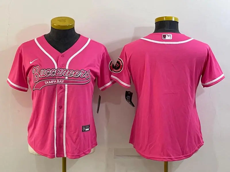 Women's Tampa Bay Buccaneers Blank Pink With Patch Cool Base Stitched Baseball Jersey inbean