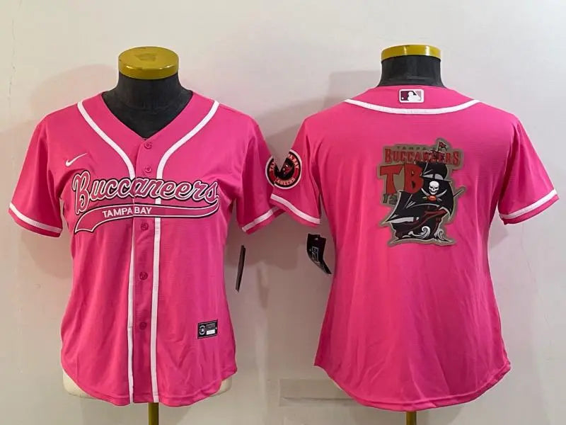 Women's Tampa Bay Buccaneers Pink Team Big Logo With Patch Cool Base Stitched Baseball Jersey inbean