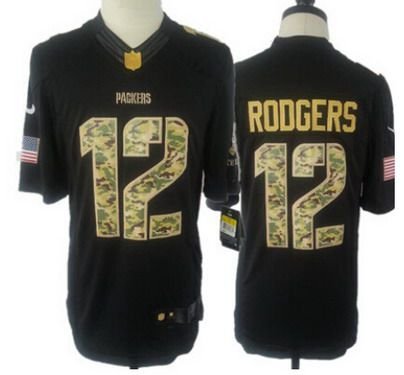 Youth Green Bay Packers #12 Aaron Rodgers Nike Salute To Service Black Limited Jersey inbean